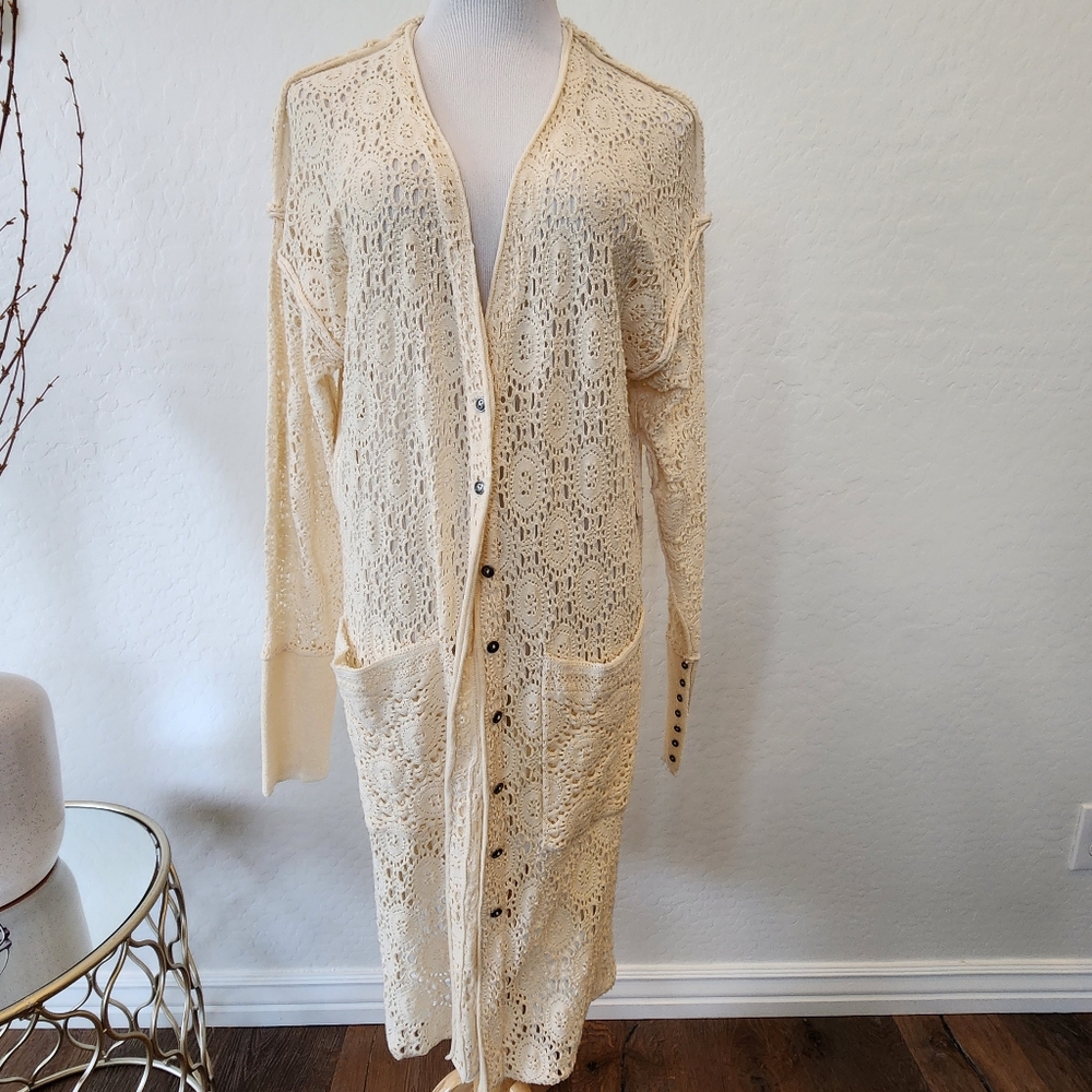 Free People Runaway Crochet Duster Cardigan Sweater Size Small